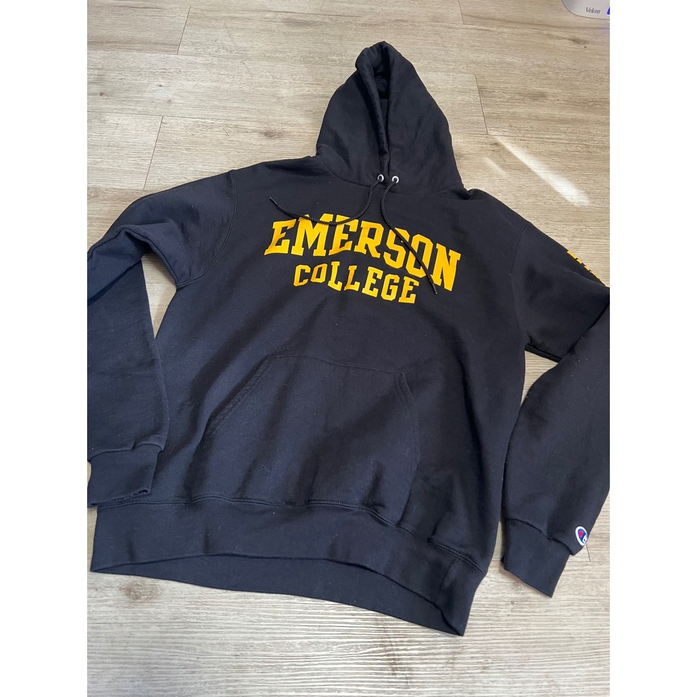 Emerson College‎ Boston Champion Hoodie Mens Medium Black Yellow Sweatshirt